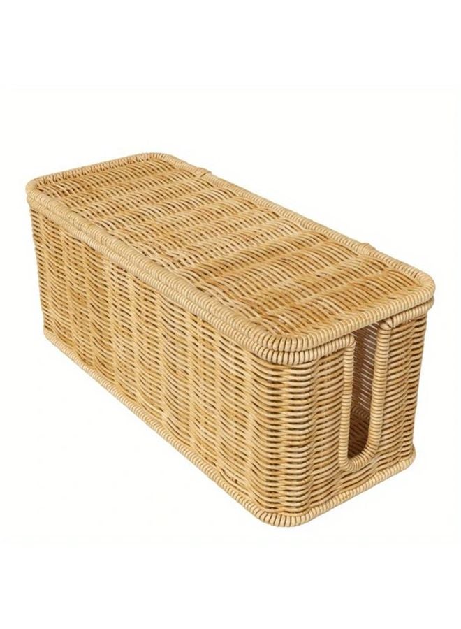 31x12x13 Cable Management Box Handwoven Rattan Cord Organizer Desk Wire Holder - Image 2
