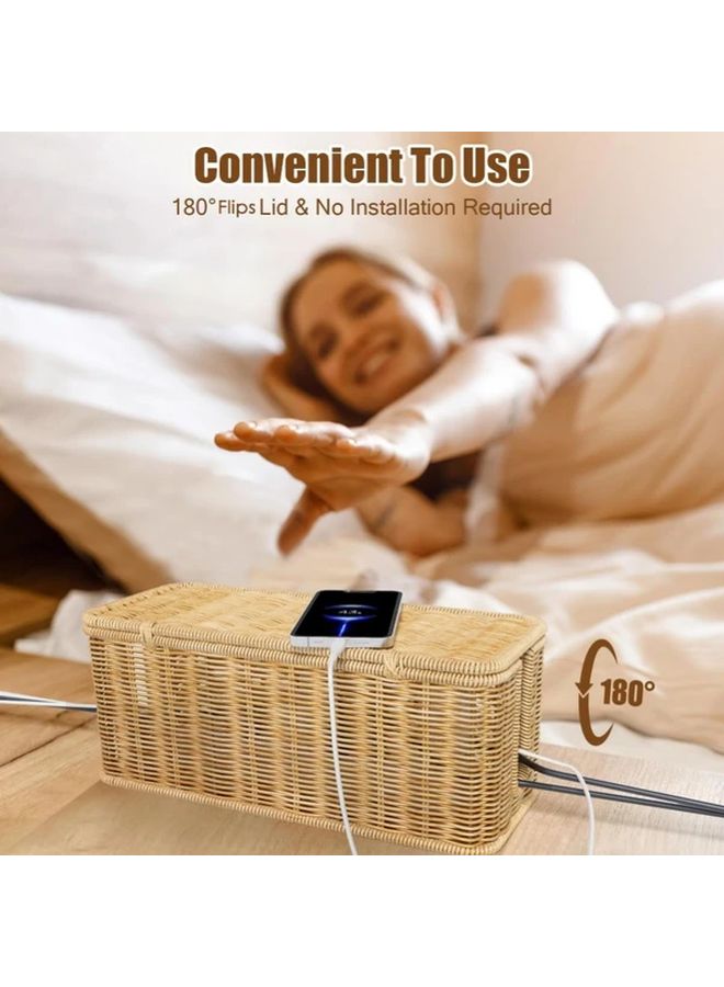 31x12x13 Cable Management Box Handwoven Rattan Cord Organizer Desk Wire Holder - Image 4