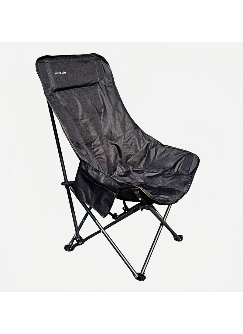 GREEN LION Desert Ranger Camping Chair / Anti-Slip Feet / Storage Pocket / 120 kg Load Capacity / Padded Seats / Heightened Backrest / Storage bag included for added convenience / High-quality Materials - Black  - Image 1