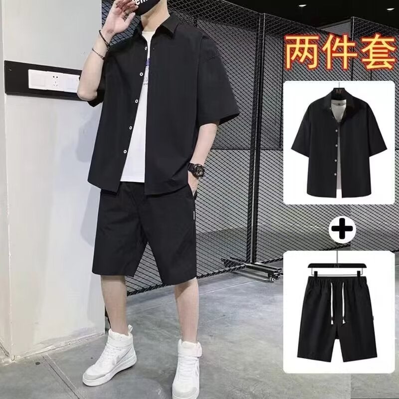 Mens Casual Shirt Shorts Set Summer Trend Red - Image 4