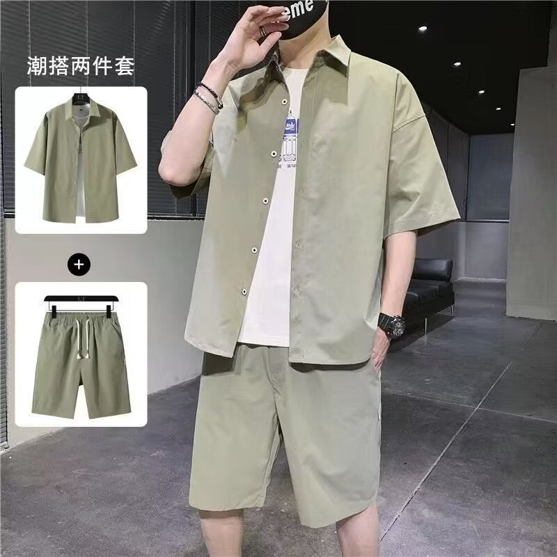 Mens Casual Shirt Shorts Set Summer Trend Red - Image 2