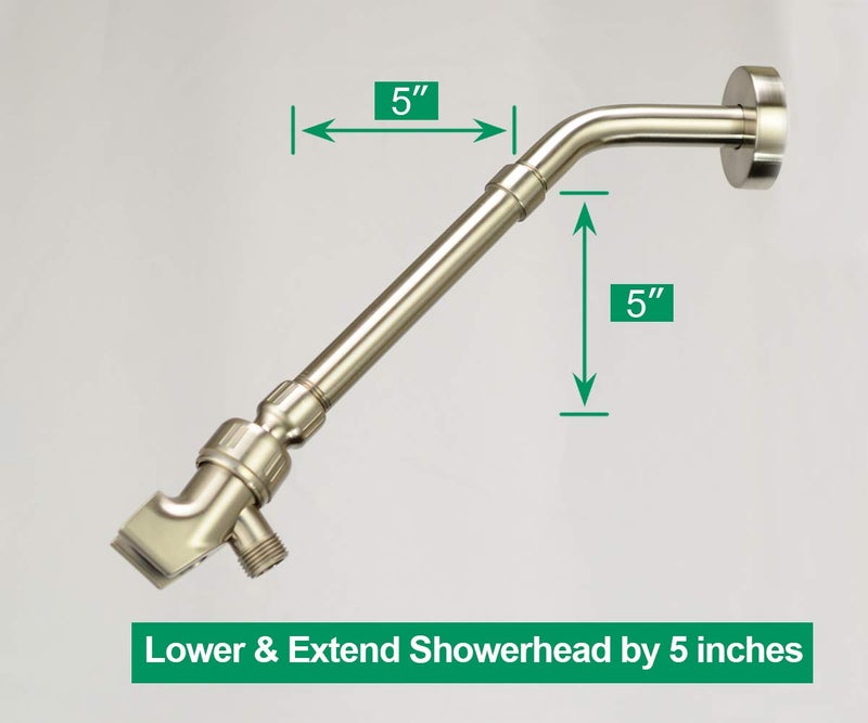 Purelux Shower Arm Extension, 6 inches Shower Head Extender Water Outlet Lowers Existing Shower Head, Brushed Nickel Finish Made of Solid Stainless Steel - Image 2