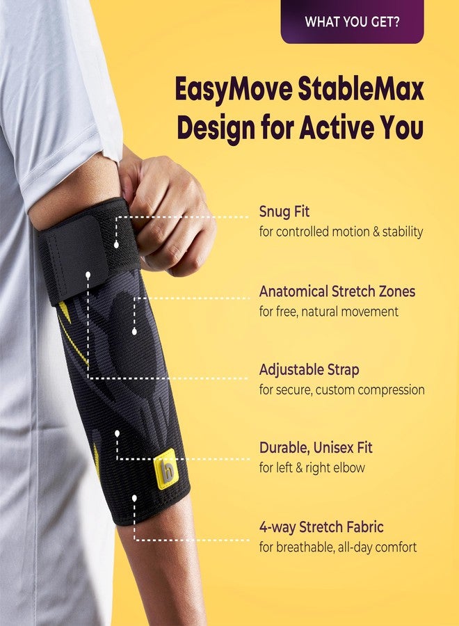 betterhood Premium Elbow Support (1 Piece, M), with EasyMove StableMax Design for Gym, Sports, Day-long Use | Compression Elbow Sleeve for Tennis Elbow, Bursitis, Tendonitis, Arthritis, Injury Recovery - Image 2