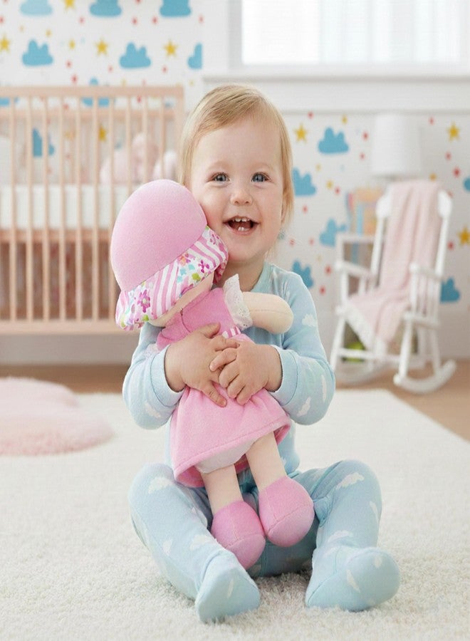 June Garden دمية إميليا الناعمة من جون جاردن، مقاس 12 بوصة - هدية دمية طفل ناعمة محشوة للفتيات من عمر سنة إلى ثلاث سنوات - فستان وردي - Image 5