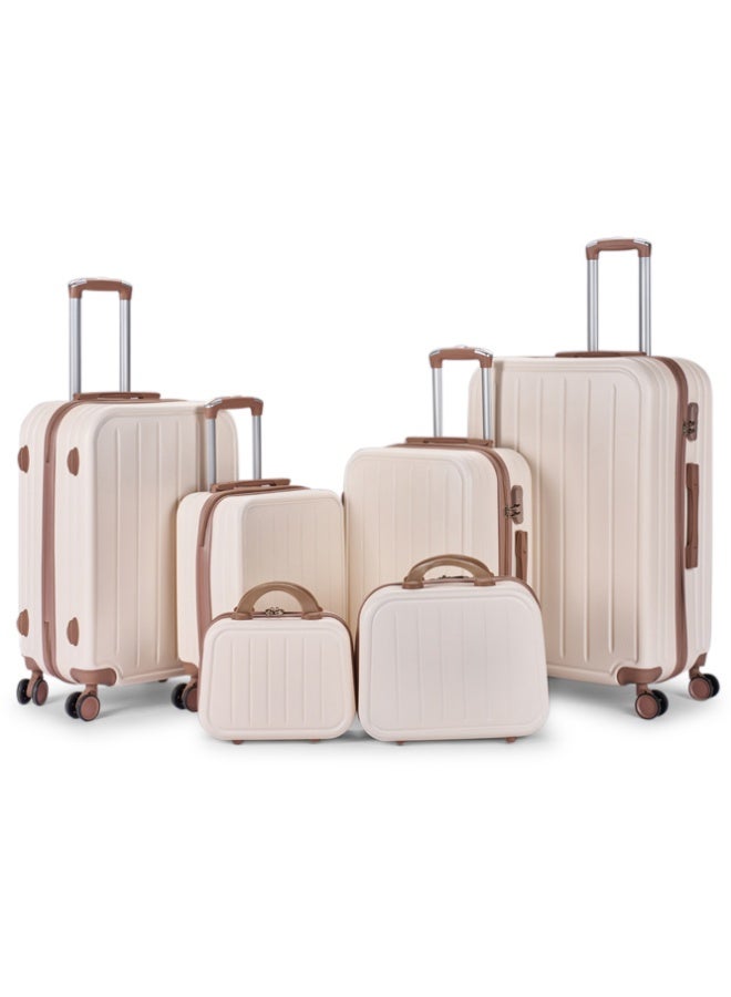 ليمرا طقم شنط سفر مكون من 6 حقائب أمتعة بـ 4 عجلات بتصميم حديث بيج / ذهبي - Image 1