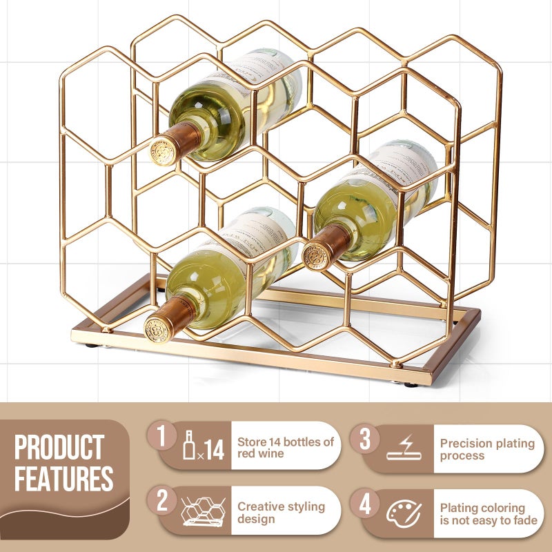 Drincarier 14 Bottle Countertop Wine Rack - Freestanding Modern Gold Metal Wine Rack - Tabletop Wine Holder Stand for Cabinet, Pantry, Wine Bottle Storageâ€¦â€¦ - Image 4