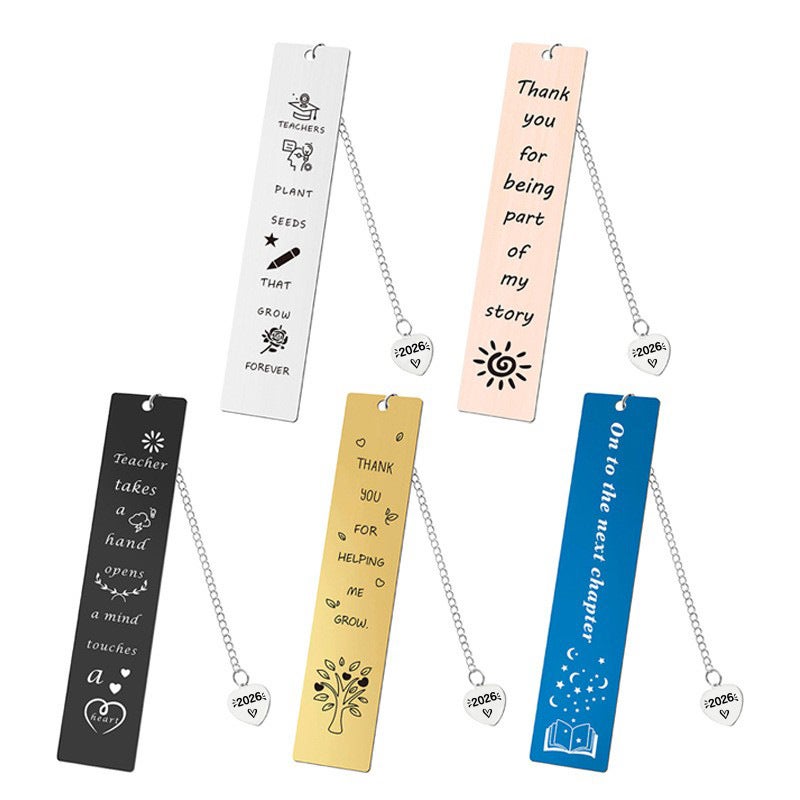 Bookmark Heart-Shaped Pendant 2026 Student Teacher Souvenir Teacher'S Day Gift Engraved Metal Bookmark - Image 2