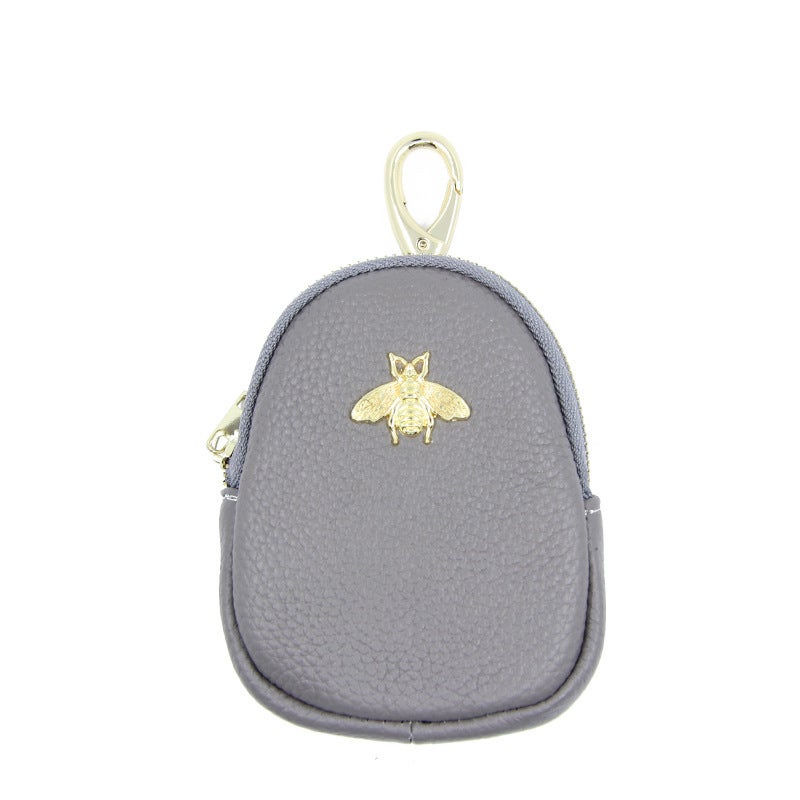 Top Layer Cowhide Bee Mini Small Wallet Zipper Coin Purse Small Bag With Key Bag Coin Bag For Girls - Image 1