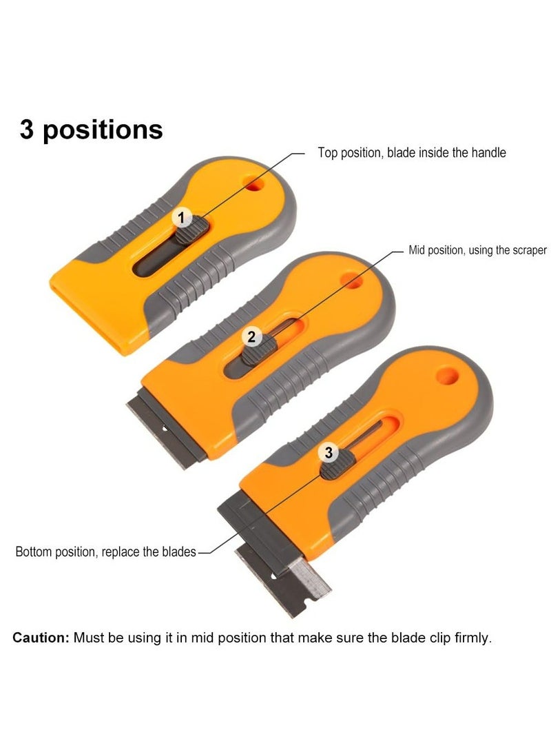 Ceramic Scraper,Ceramic Scraper Car Sticker Remover Glass Stove Top Razor Scraper Label,Glue,Paint,Adhesive Remover Tool + 10pcs Stainless Steel Razor Blades (Yellow) - Image 2