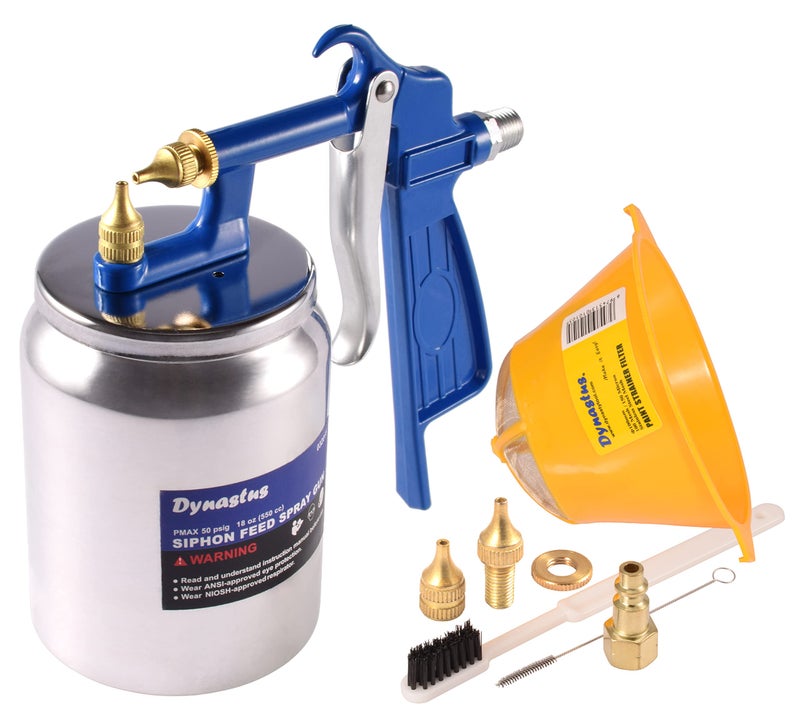 Dynastus Suction Feed Siphon Air Spray Gun for Spraying Oil-Based or Latex Paints, with Filtering and Cleaning Kits - Image 1