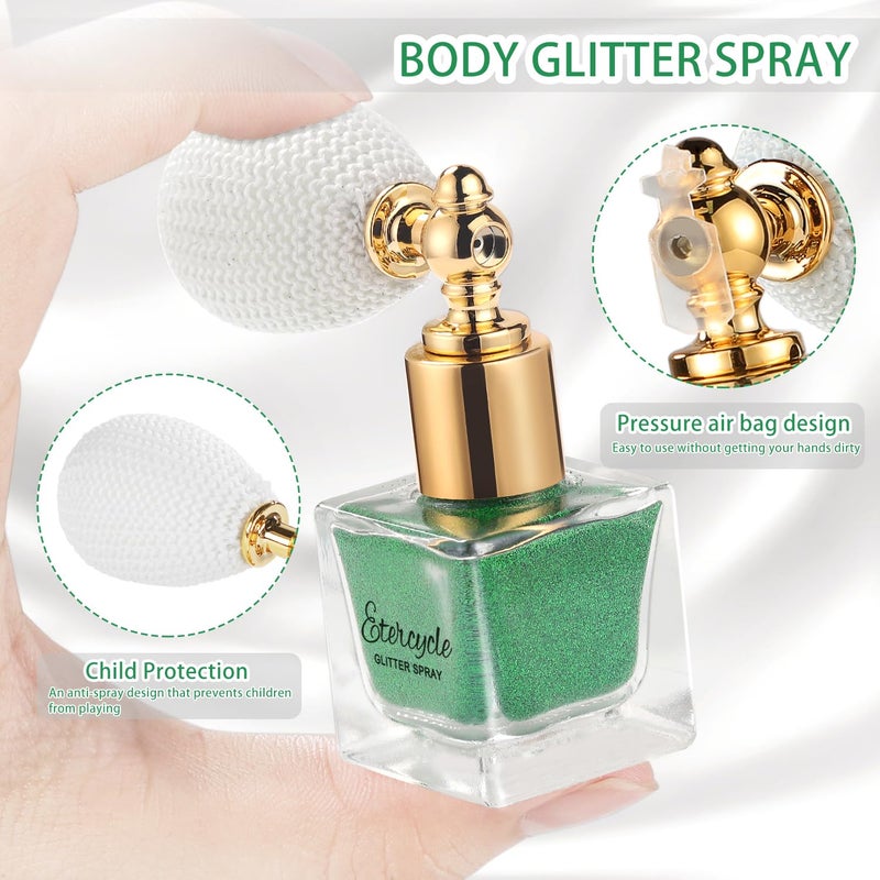 Etercycle Green Body Glitter Spray, Shimmering Spray Powder Sparkle Powder, Cosmetic Shimmer Makeup Glitter for Hair and Body Face Clothes Nail Art Craft Design Easter Christmas Halloween Crafts - Image 2