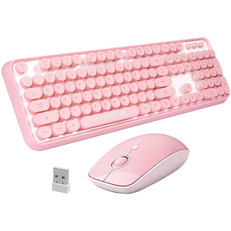 FOPETT Keyboard and Mouse Sets Wireless, Reliable 2.4 GHz Connectivity for PC,Laptop,Smart TV and More (Pink) - Image 1
