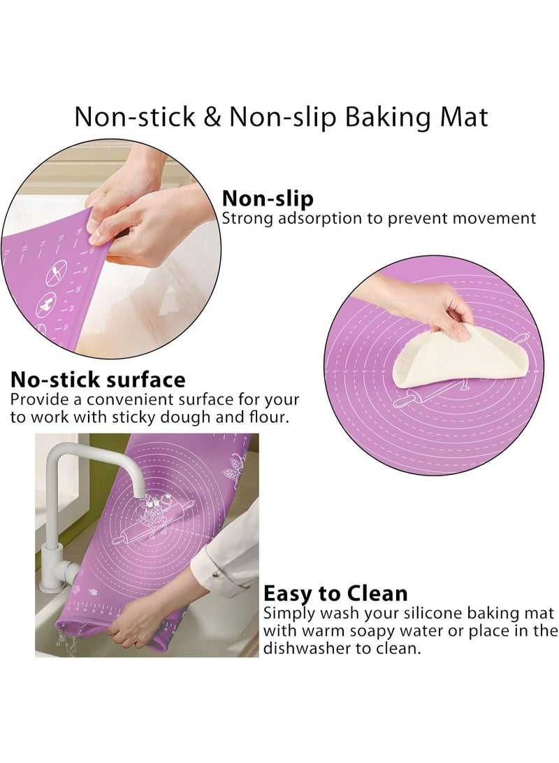 Happy Home Large Non-Stick Reusable Silicone Pastry Mat 43 x 35 cm Overall Dimensions 50 x 40 cm - Food Grade Silicone Mat for Dough, Pastry, Pizza Non-Slip with Precise Measurements for Dough Rolling and Surface Protection Heat Resistant Thick Food Grade Silicone Mat for Pizza, Baked Goods, Pies Can be used as an oven liner or rolling pin (Purple) - Image 3