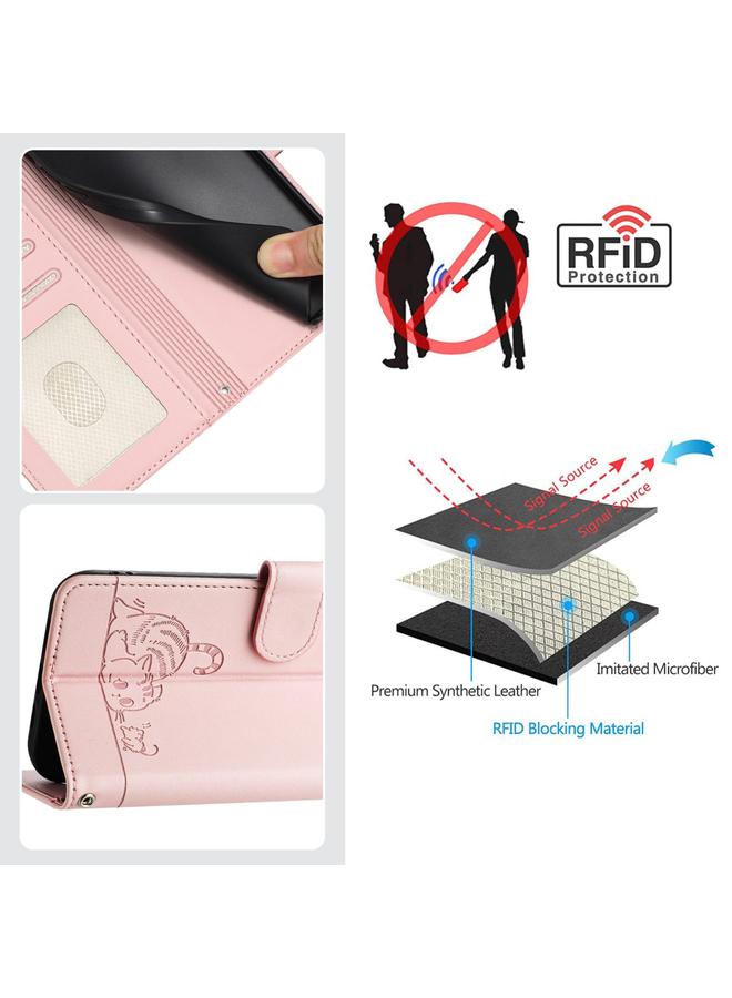 erorex Case For Tecno Spark 30C 5G / Pop 9 5G Cat Rat Embossed Pattern RFID Leather Phone Case with Lanyard - Image 5