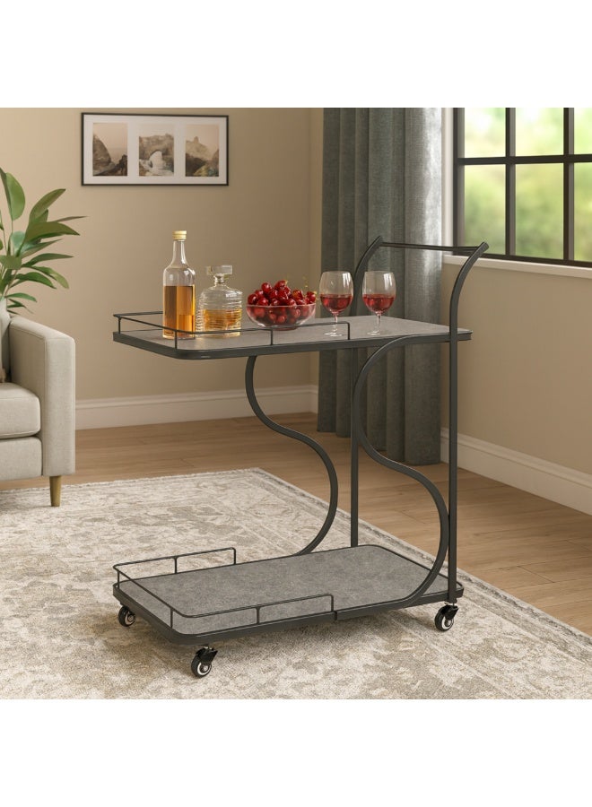 بكسل للأثاث عربة تقديم الضيافة للشاي والقهوة متحركة رفين مستطيلة من بكسل الأثاث - Image 1