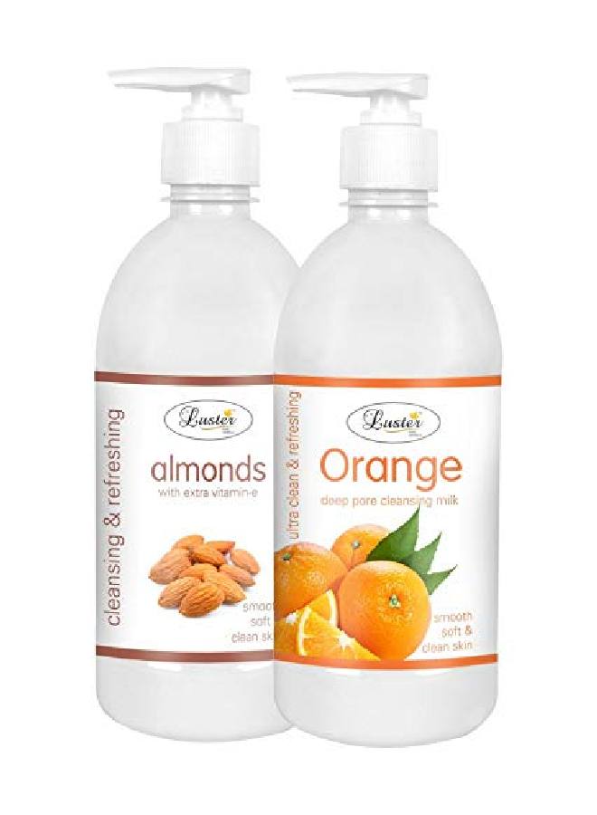 LUSTER Almonds Orange Cleansing Milk | Combo | 100% Natural Ingredients | Smooth Soft Clean Skin | Face Cleansing Milk | Makeup Remover (Paraben Sulfate Free) 500 Ml (Pack Of 2) - Image 1