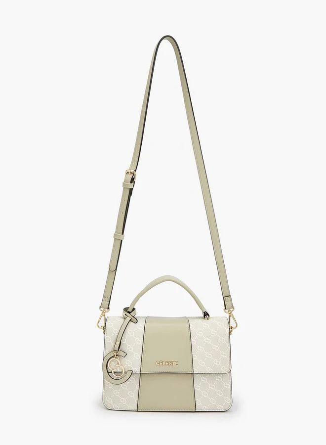 Celeste Monogram Print Satchel Bag With Flap Closure