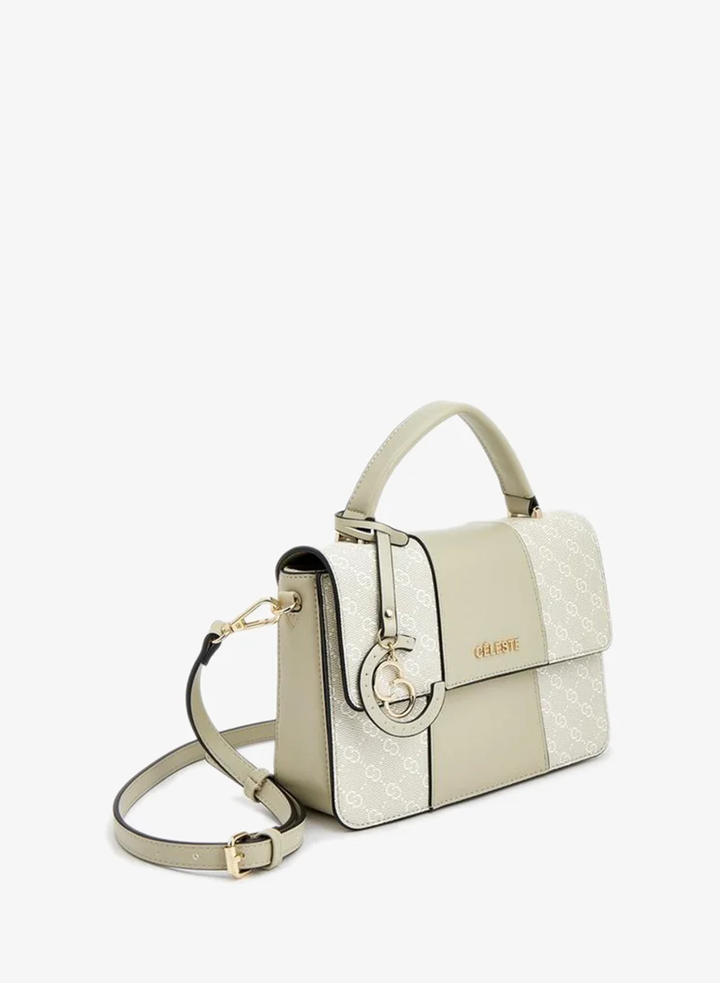 Celeste GREY Monogram Print Satchel Bag With Flap Closure for Women | Best Price UAE