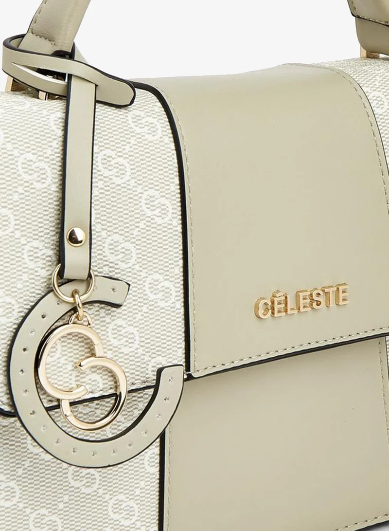 Celeste GREY Monogram Print Satchel Bag With Flap Closure for Women | Best Price UAE