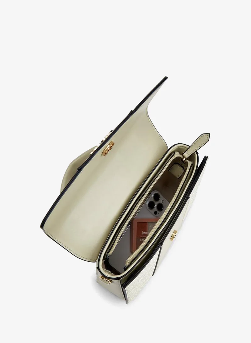 Celeste GREY Monogram Print Satchel Bag With Flap Closure for Women | Best Price UAE