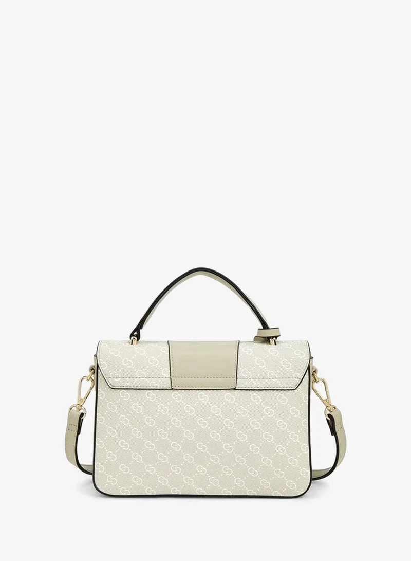 Celeste GREY Monogram Print Satchel Bag With Flap Closure for Women | Best Price UAE