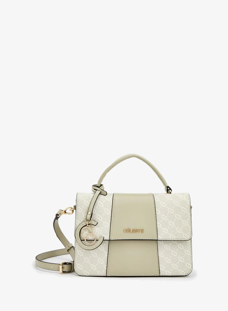 Celeste Monogram Print Satchel Bag With Flap Closure