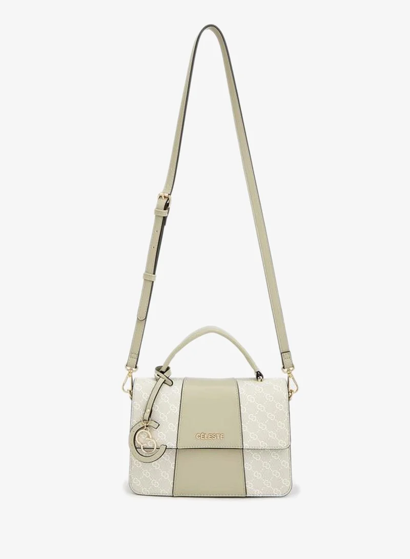 Celeste Monogram Print Satchel Bag With Flap Closure