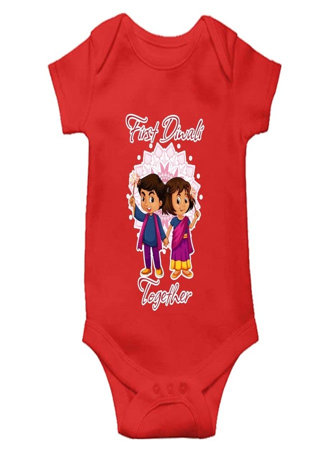 Mott2 Diwali Special Unisex Baby Romper - First Diwali Together (9-12 Months Red) - Image 1