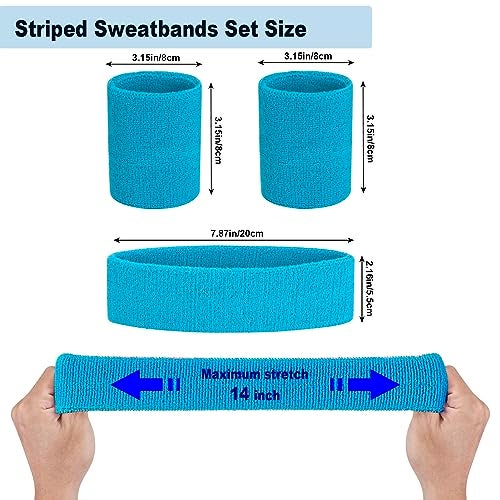 FACATH Sweatbands Headband and Wrist Set, Cotton Sweat Band for Athletic Men and Women, Sweatbands Sports Headbands for Working Out, Running, Basketball, Tennis, Yoga (Light Blue) - Image 4