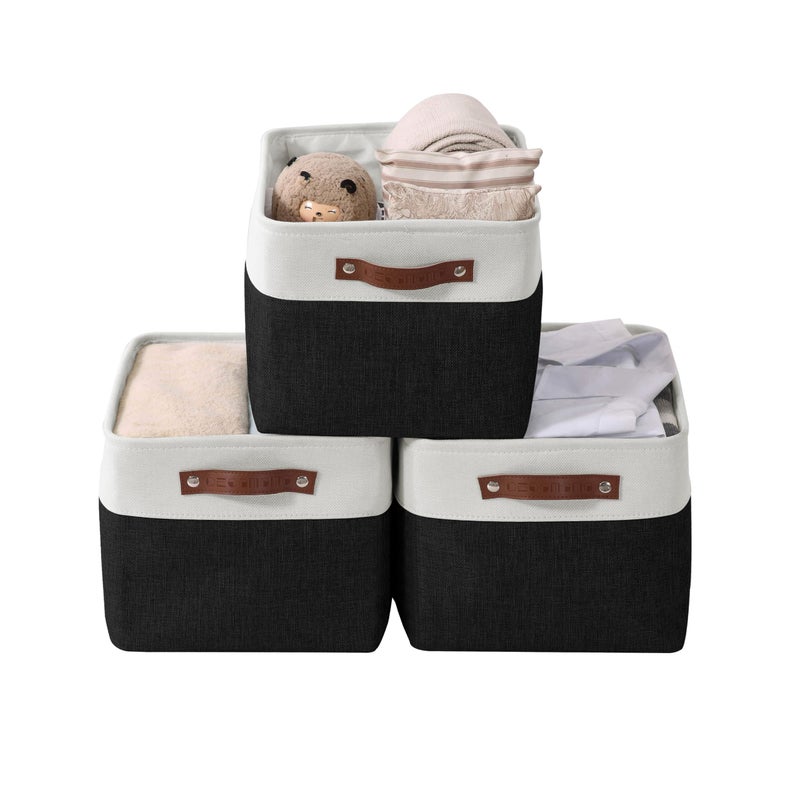 DECOMOMO Storage Bins Fabric Storage Baskets for Shelves Linen Closet Organization Toys Nursery Black and White Large  3 Pack