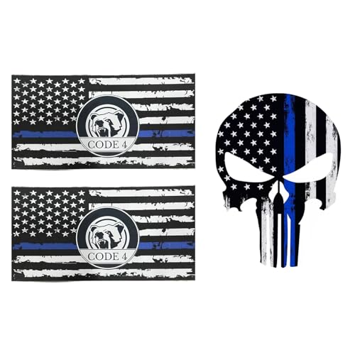 ColisPar 3pcs US Flag Code 4 Thin Blue Line Skull Car Stickers Decal Honoring Police Support Truck Window Laptop Bumper Stickers Bandera de polica la lnea Azul para carro - Image 1