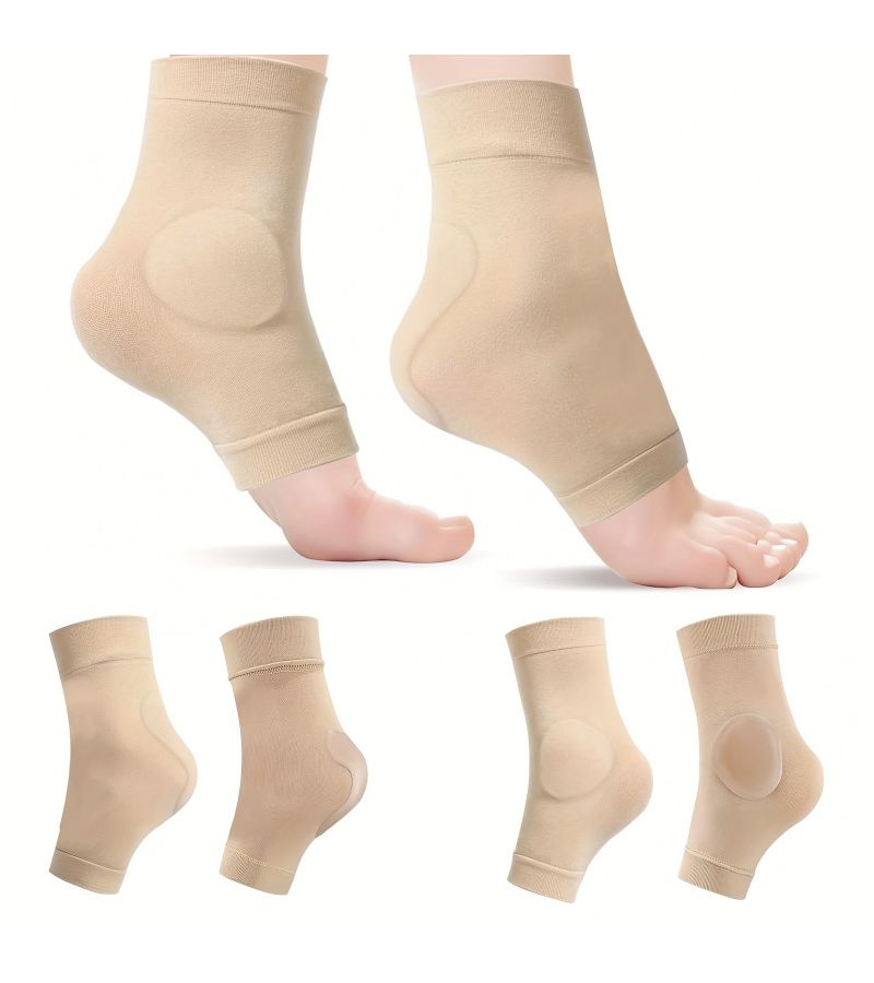 Khaki 2 Pairs Ankle Heel Protector Socks Gel Pad for Figure Skating Boots Shoes - Image 1