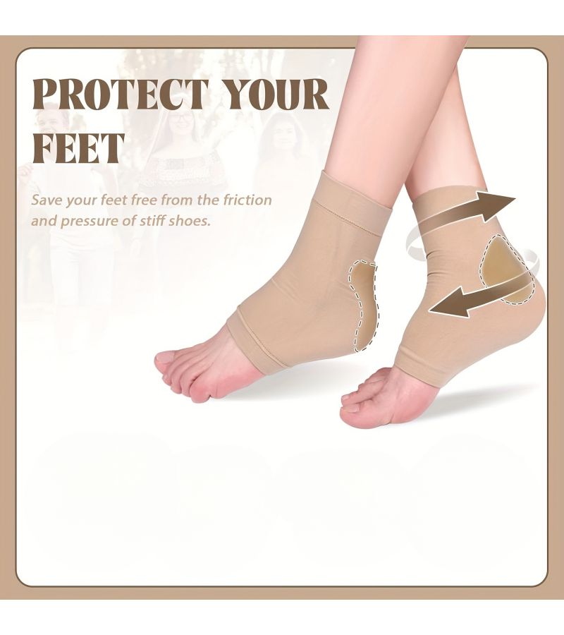 Khaki 2 Pairs Ankle Heel Protector Socks Gel Pad for Figure Skating Boots Shoes - Image 4