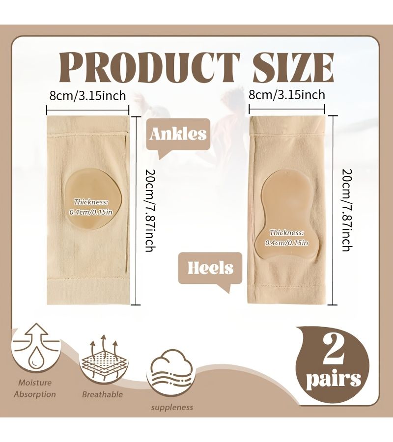 Khaki 2 Pairs Ankle Heel Protector Socks Gel Pad for Figure Skating Boots Shoes - Image 3