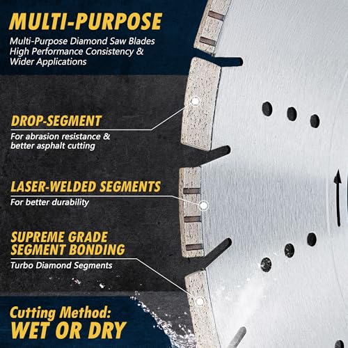 EDiamondTools 14" All Purpose Diamond Saw Blades for Hard/Reinforced Concrete, Asphalt, Granite, Terrazzo, Ductile Iron Piping, 4-5/8" Cutting Depth, 1" Arbor - Image 5