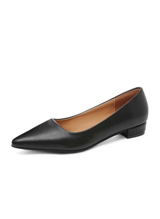 Rup Art Women’s Small Thick Heel PU Leather Work Shoes – Comfortable Pointed Toe Slip-On Pumps – Soft Flat Business Casual Shoes  - Image 1
