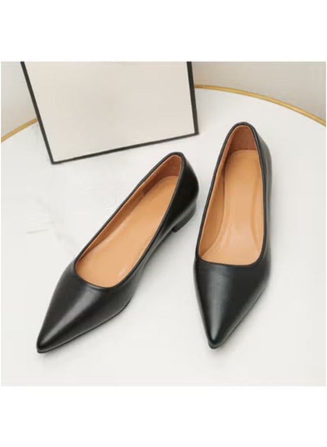 Rup Art Women’s Small Thick Heel PU Leather Work Shoes – Comfortable Pointed Toe Slip-On Pumps – Soft Flat Business Casual Shoes  - Image 3