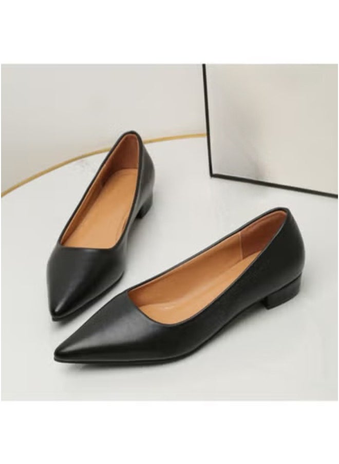Rup Art Women’s Small Thick Heel PU Leather Work Shoes – Comfortable Pointed Toe Slip-On Pumps – Soft Flat Business Casual Shoes  - Image 4