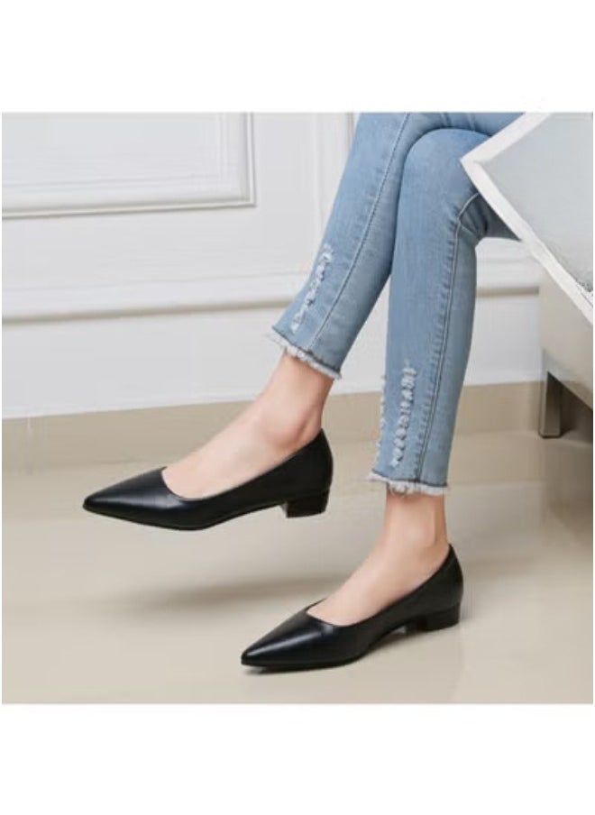 Rup Art Women’s Small Thick Heel PU Leather Work Shoes – Comfortable Pointed Toe Slip-On Pumps – Soft Flat Business Casual Shoes  - Image 5