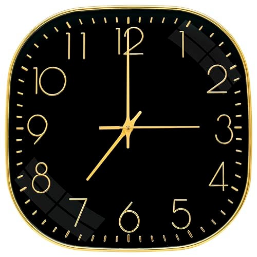 TEKCOOL Plastic Analogue Wall Clock 12" Silent Quartz Decorative Latest Wall Clock Non-Ticking Classic Clock Battery Operated Round Easy to Read for Room/Home/Kitchen/Bedroom/Office/School.Gold Black. - Image 1