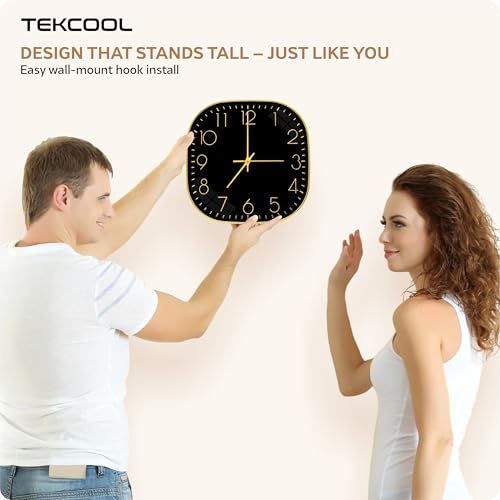 TEKCOOL Plastic Analogue Wall Clock 12" Silent Quartz Decorative Latest Wall Clock Non-Ticking Classic Clock Battery Operated Round Easy to Read for Room/Home/Kitchen/Bedroom/Office/School.Gold Black. - Image 5
