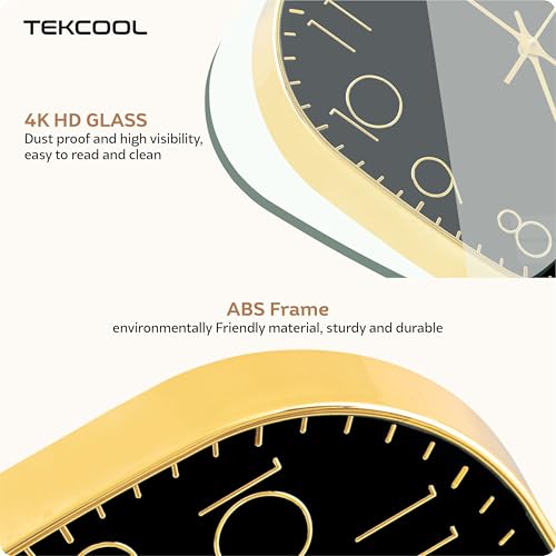 TEKCOOL Plastic Analogue Wall Clock 12" Silent Quartz Decorative Latest Wall Clock Non-Ticking Classic Clock Battery Operated Round Easy to Read for Room/Home/Kitchen/Bedroom/Office/School.Gold Black. - Image 2
