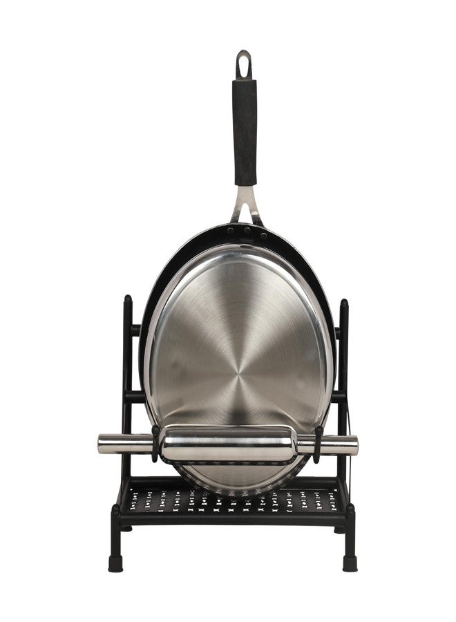 ROLLYWARE METAL Black Belan and Chakla Stand, Belan Tava Rolling Pin Holder, Heavyweight, Durable Chakla Holder for Kitchen 4in1 Kitchen Rack (only Stand), Free Standing, Table Top - Image 1