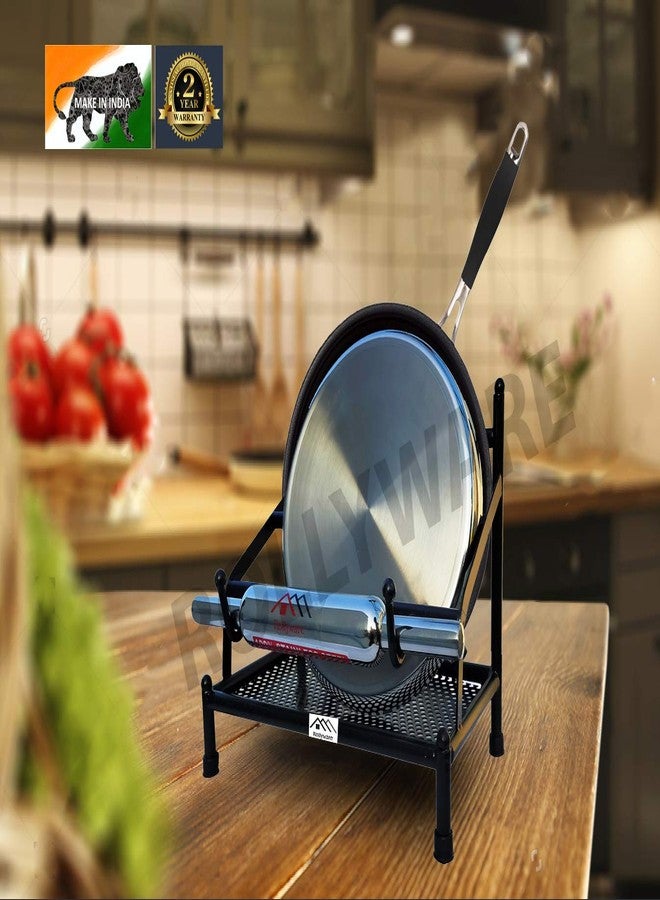 ROLLYWARE METAL Black Belan and Chakla Stand, Belan Tava Rolling Pin Holder, Heavyweight, Durable Chakla Holder for Kitchen 4in1 Kitchen Rack (only Stand), Free Standing, Table Top - Image 4