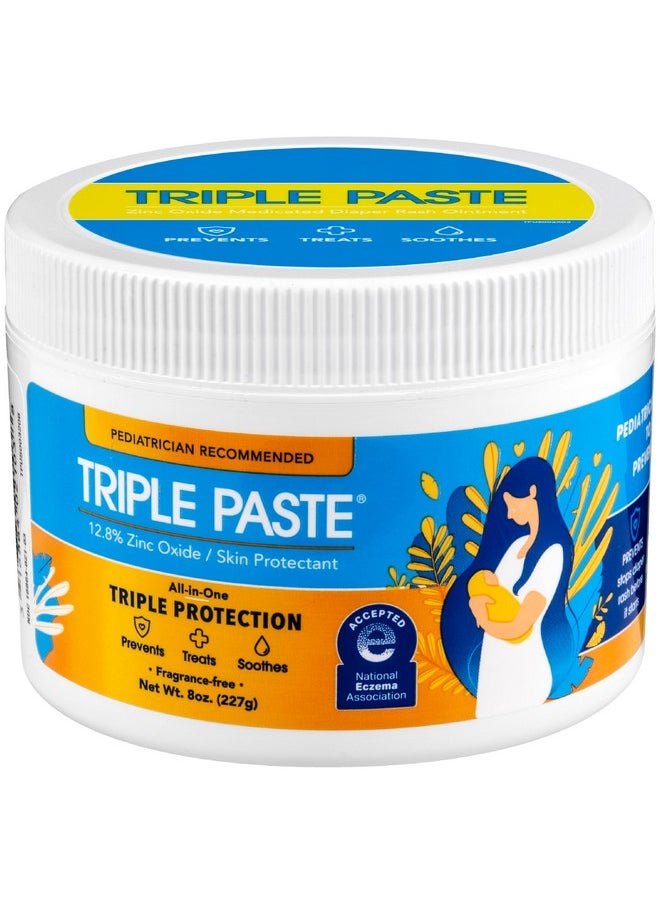 Triple Paste - Diaper Rash Cream For Baby - 8 Oz Tub - Zinc Oxide Ointment Treats, Soothes And Prevents Diaper Rash - Pediatrician-Recommended Hypoallergenic Formula With Soothing Botanicals - Image 1
