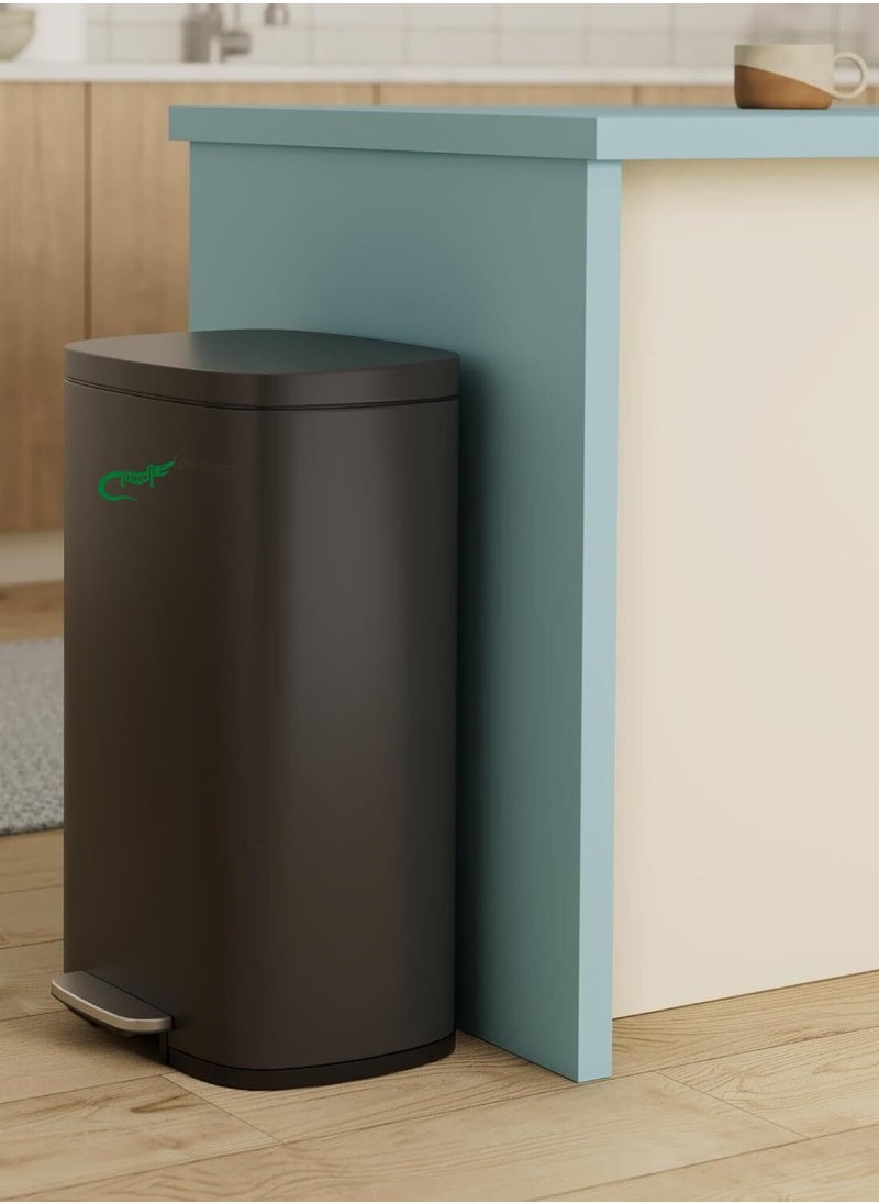 Crocodile CROCODILE تمساح Stainless Steel 𝐌𝐀𝐓𝐓 𝐁𝐋𝐀𝐂𝐊 Dustbin, Soft-Close Lid & Durable Foot Pedal, Smudge-Resistant Dustbin, 30 Liter/7.9 Gallon Capacity, 2 Years Warranty  - Image 2