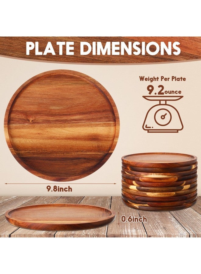 Rtteri Rtteri 12 Pieces Acacia Wood Dinner Plates 9.8 Inch Round Wood Dishes Wooden Charger Serving Tray Easy Cleaning Lightweight Unbreakable Classic Plate for Dishes Snack, Dessert, Housewarming Gift  - Image 2