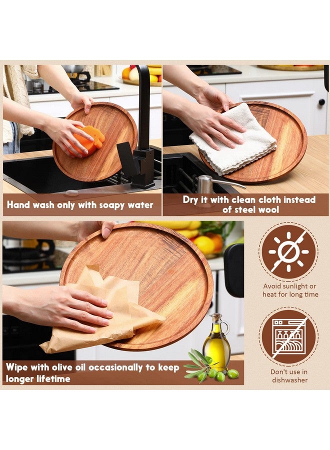 Rtteri Rtteri 12 Pieces Acacia Wood Dinner Plates 9.8 Inch Round Wood Dishes Wooden Charger Serving Tray Easy Cleaning Lightweight Unbreakable Classic Plate for Dishes Snack, Dessert, Housewarming Gift  - Image 3