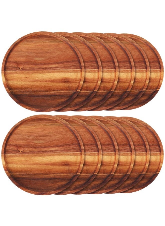 Rtteri Rtteri 12 Pieces Acacia Wood Dinner Plates 9.8 Inch Round Wood Dishes Wooden Charger Serving Tray Easy Cleaning Lightweight Unbreakable Classic Plate for Dishes Snack, Dessert, Housewarming Gift  - Image 1