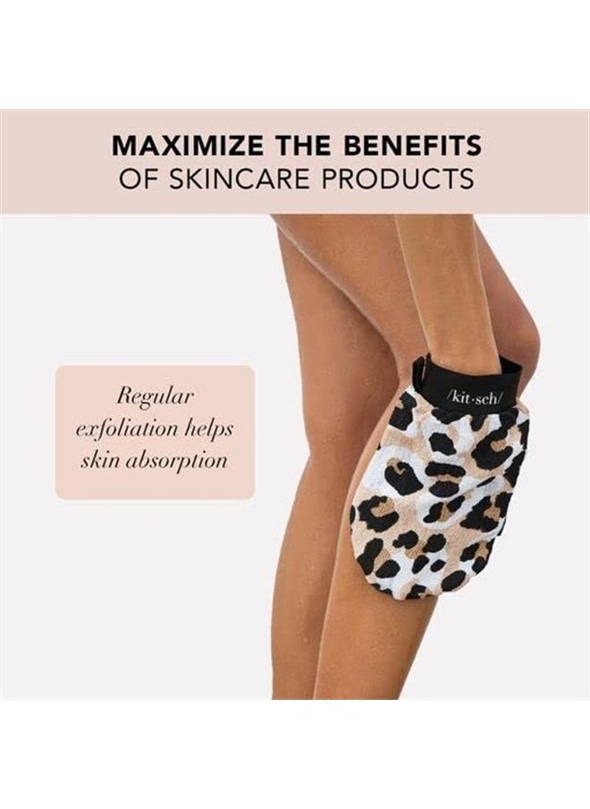 Kitsch Exfoliating Glove - Eco Friendly Exfoliating Body Scrubber | Body Exfoliator Detoxifying Skin | Exfoliating Mitt for Skin Cell Renewal | Dead Skin Remover for Body | Shower Gloves (Leopard)  - Image 1